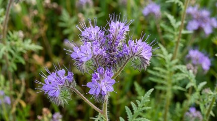 Fototapeta premium Close-up of vibrant purple wildflowers blooming in natural sunlight.