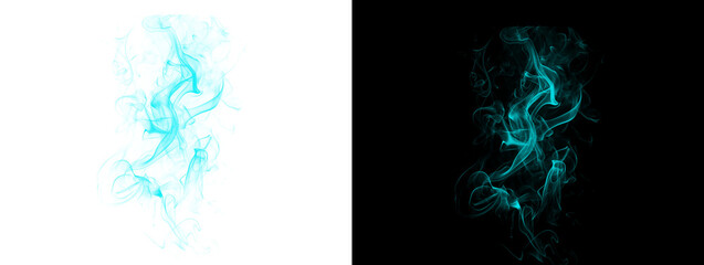 Graceful Cyan Blue Smoke Swirl Abstract on Black and White Backgrounds © Raheem