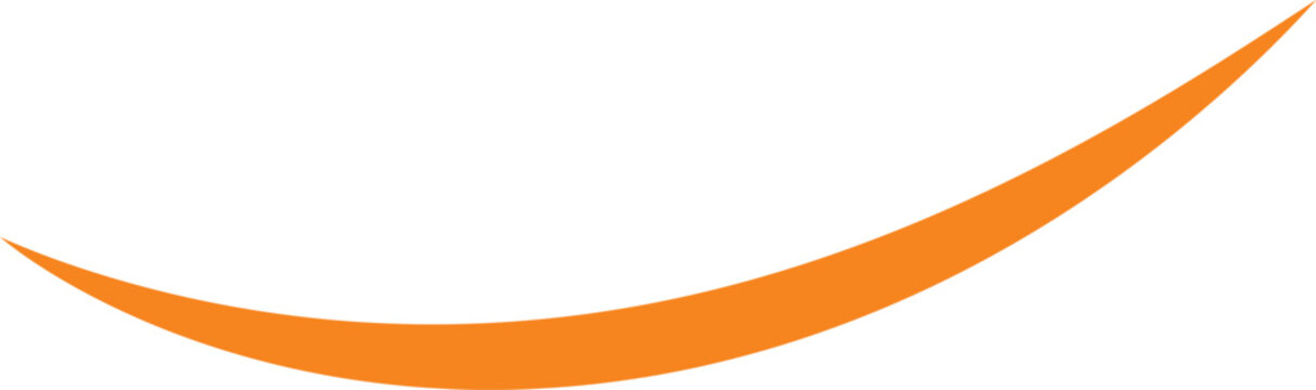 Minimalist orange line displays a smooth curved smile shape. Tapered elegant swoop works as an accent or horizontal divider. Isolated vector illustration is ideal for modern designs.