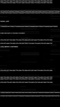 9:16 scrolling interface displays biological genetic codes, dna sequences, and pattern detection logs. Professional monochrome video asset for medical research, genetics editing, and bio-tech brands