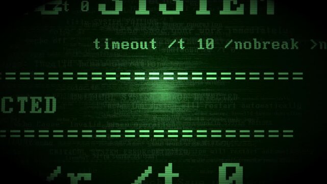 Futuristic matrix green terminal text showing a critical system error server failure. Perfect overlay for cyber security concepts, data hacking, and IT network breakdowns.