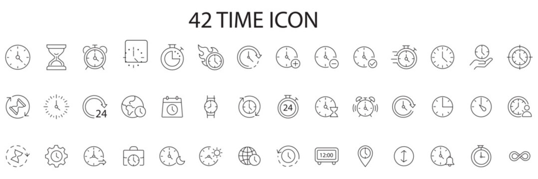 Time thin line icon collection for scheduling, productivity and time management concept. Editable stroke. Pixel perfect.