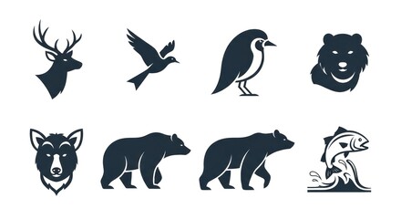 Fototapeta premium Wildlife icons featuring various animal silhouettes.