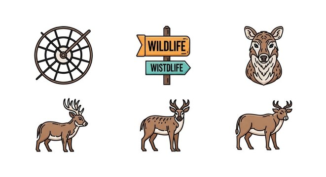 Wildlife deer and forest signs icons.