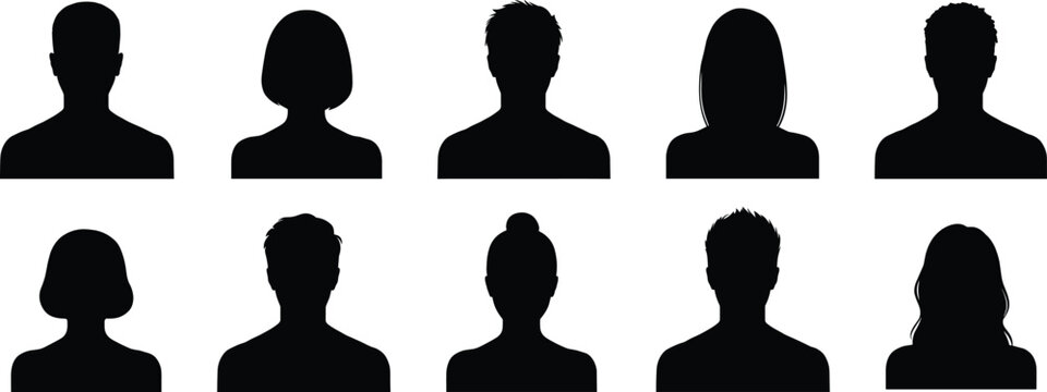 Ten Black Silhouette Headshots of Men and Women Diverse Hairstyles profile avatar