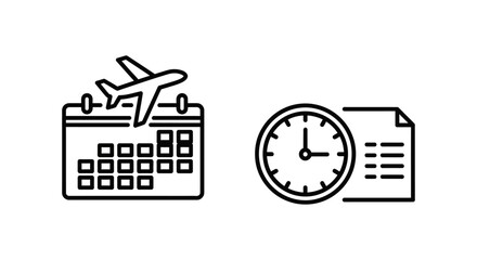 Fototapeta premium Flight schedule and travel timetable icon set with timetable schedule calendar airplane management planning business transport aviation vacation deadline organization isolated