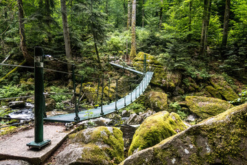 Suspension footbridge above the Wolfsteiner Ohe in Buchberger Leite nature reserve, Lower Bavaria. © Annabell Gsödl
