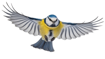 Blue tit bird in flight with wings spread wide © Isadora