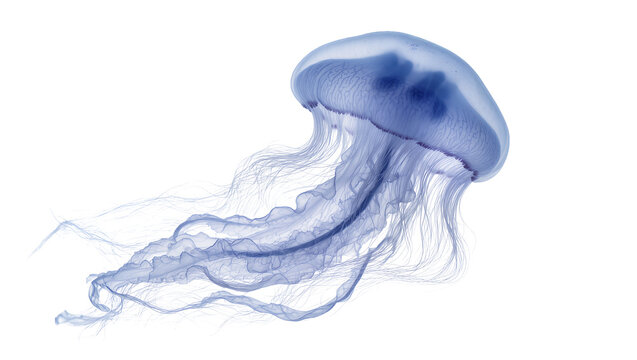Translucent blue jellyfish with long flowing tentacles