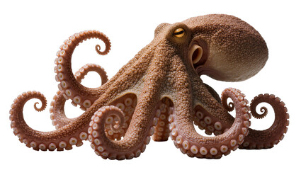 Brown octopus with curled tentacles and suckers © Isadora