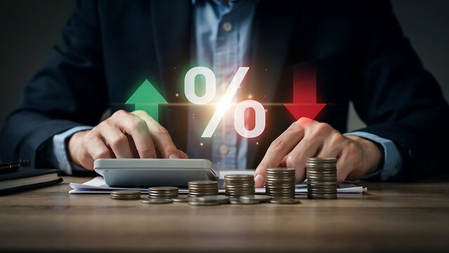 Professional Financial Analysis with Increasing and Decreasing Percentage Symbols for Economic Growth and Market Volatility Concept