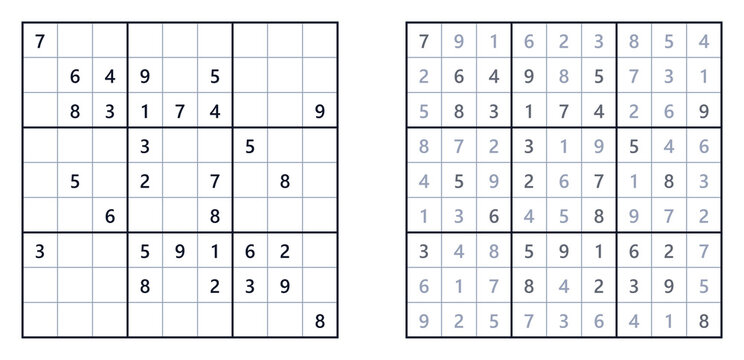 Sudoku puzzle sheets with hard difficulty level in black and white  