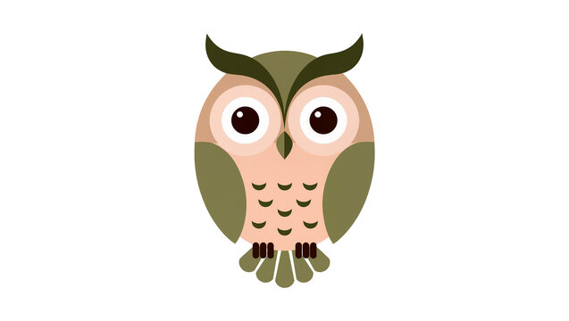 Cute cartoon owl with big eyes and green wings