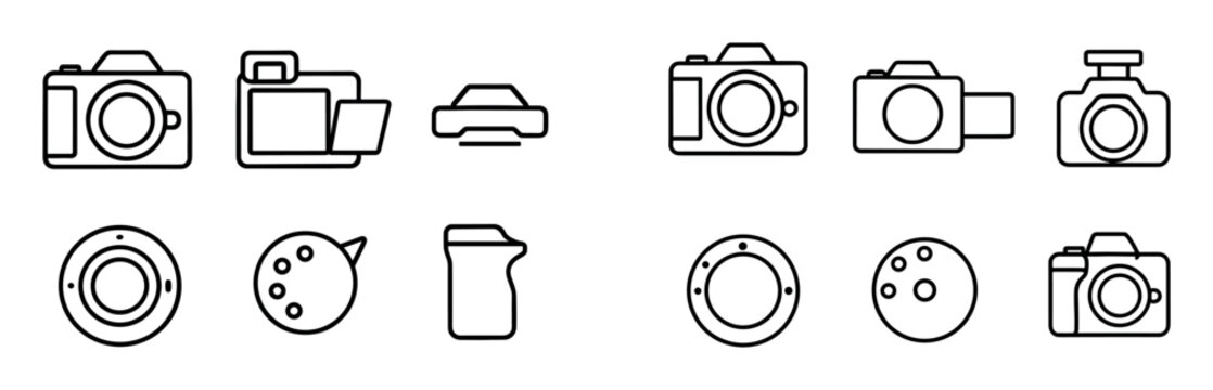 Photography icons with camera lens folder minimal