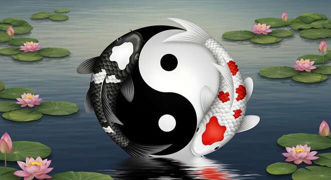 Yin yang koi fish symbol harmony balance concept design illustration