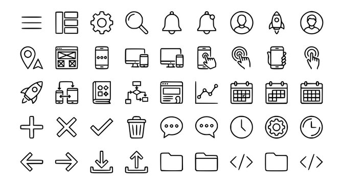 Collection of modern line style icons for web and mobile applications