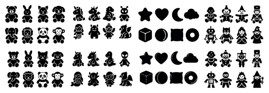 Children icons with animal toy star silhouette