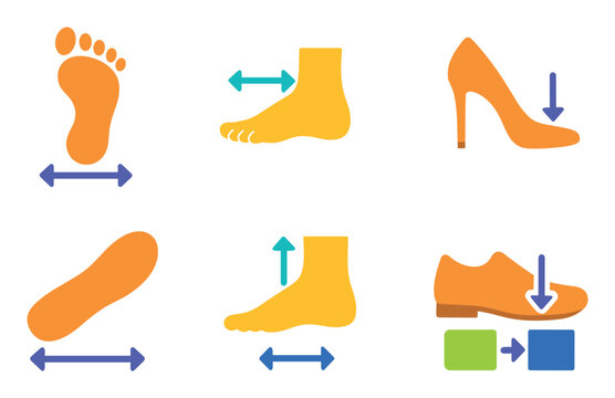 Footwear icons with foot insole heel colorful flat