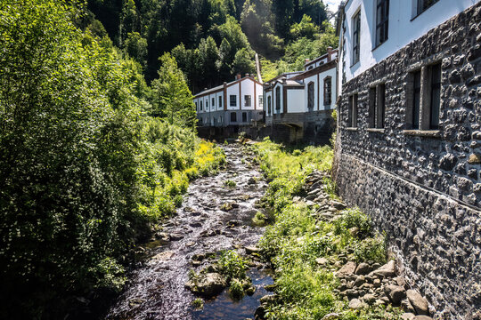 Calm section of the Wolfsteiner Ohe near the former carbide plant in Ringelai, Lower Bavaria, Germany