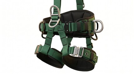 Naklejka premium Dark Green Army Sit Harness Work Positioning Full Body Isolated White Background