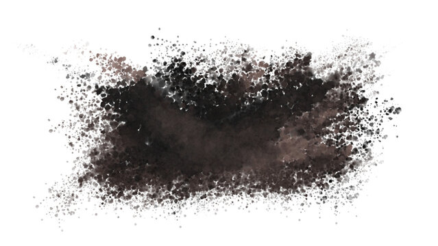 Dark ink splatter texture. Grunge stain, watercolor blot, messy mud mark, black liquid drop, abstract spray shape, textured brush stroke.