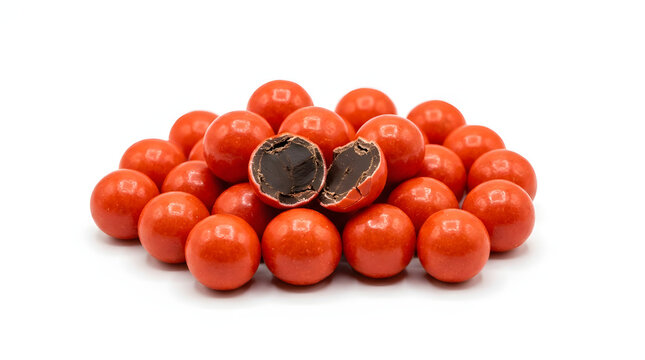 Classic New Zealand Jaffa chocolate orange candies isolated on a pure white background for sweet treats