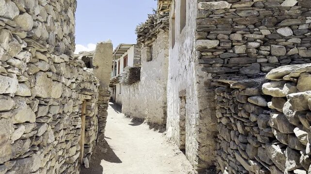 The village of Nako in the Hangrang Valley, Nako village Video, Kinnaur, Indian Himalayas, India.