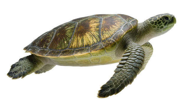 Green sea turtle swimming with textured shell and scales