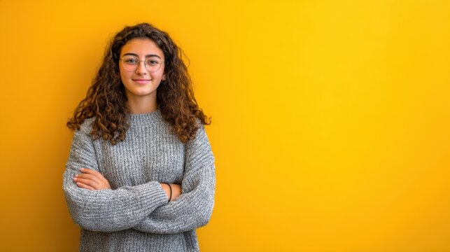 Young happy relaxed beautiful caucasian woman 20s with culry hair in casual clothes dancing have fun at party close eyes isolated on plain yellow background studio portrait People lifestyle concept