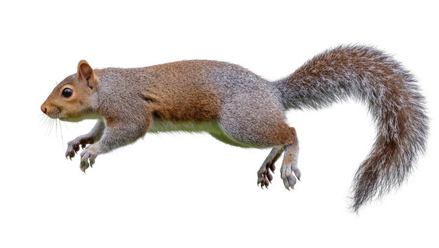 Eastern gray squirrel in motion on white