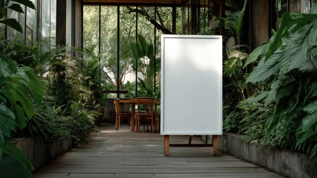 White promotional display stand in eco friendly style building.