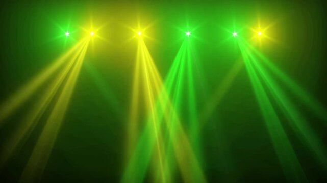 Lens flare yellow and green spotlight concert stage light beam background. For weddings and celebratory events.