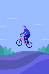 Naklejka premium BMX Rider Soaring Over Smooth Asphalt Pump Track Waves