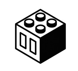 Naklejka premium Minimalist black and white vector image of a classic toy building block showing studs and modern geometric line art for educational design projects