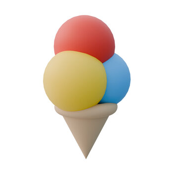 Colorful Ice Cream Cone 3D Illustration