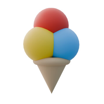 Colorful Ice Cream Cone 3D Illustration