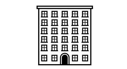 Multistory residential apartment block or corporate office building exterior storefront architecture facade vector image with multiple windows and main arched entrance © Muhammad