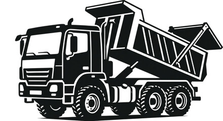 Heavy duty commercial dumper truck silhouette vehicle with lifted container chassis vector image for civil engineering works and quarry construction site. © Muhammad