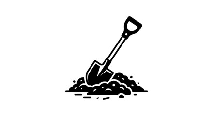 Classic metal garden shovel digging soil ground vector image with clean black outlines representing agricultural work construction tools and excavation equipment © Muhammad