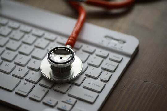Stethoscope on Computer Keyboard - Digital Health, Telemedicine, and Medical Technology Concept