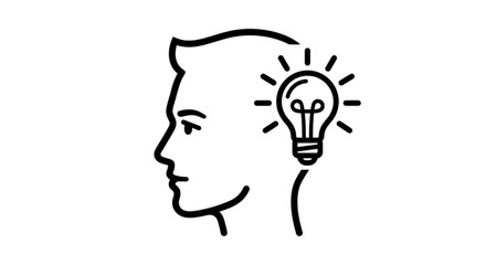 Human profile silhouette with a glowing lightbulb inside the brain representing innovation creativity and brilliant intelligent ideas in a clear vector image © Muhammad