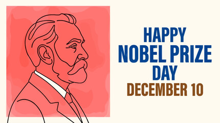 Minimalist Line Art Illustration of Alfred Nobel in Profile, Celebrating Nobel Prize Day December 10, with Copy Space © Fatan Sukarna