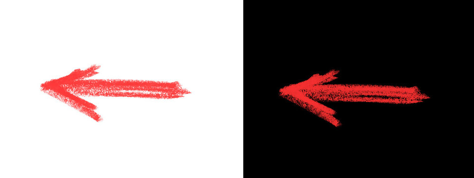 Red Arrow Pointing Left Graphic Symbol on White and Black Split Background