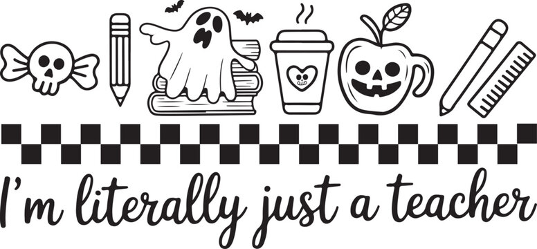 Teacher Halloween SVG Design with Ghost and Pumpkin Apple