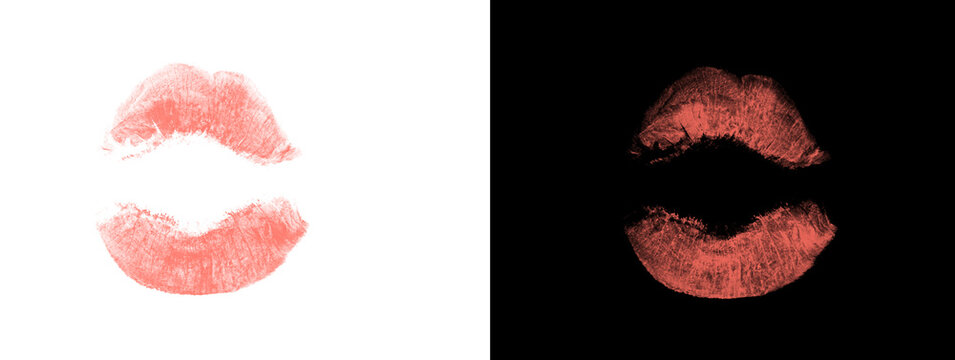 Soft Elegant Red Lipstick Kiss Print with Natural Closed Lips Dual Background