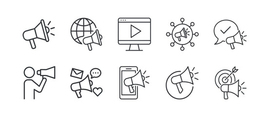 Professional marketing and advertising line icon set for modern business strategies © tareq