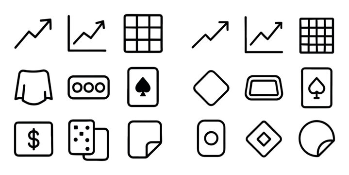 Finance and analytics concept icons with charts, cards and stickers for presentation infographic in minimal outline style