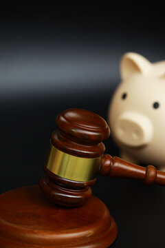 Legal Decision Impacting Financial Savings with Gavel and Piggy Bank