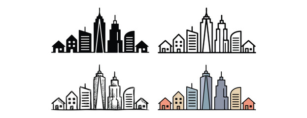 Obraz premium City skylines in different styles and colors urban landscapes with buildings and skyscrapers cityscape silhouettes and colorful illustrations