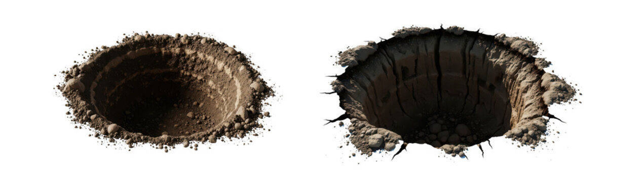 Two different hole in the ground isolated on transparent background